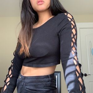 Black cropped workout long sleeve